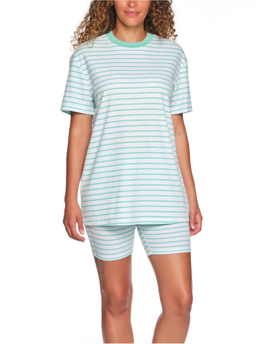 LOFT Mint Green Striped Ribbed Clean Girl Sleep Set S Matching Lounge Like New